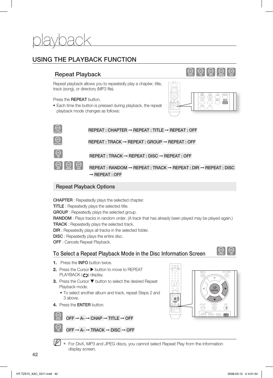 Playback, Dbagd | Samsung HT-TZ515 User Manual | Page 42 / 79