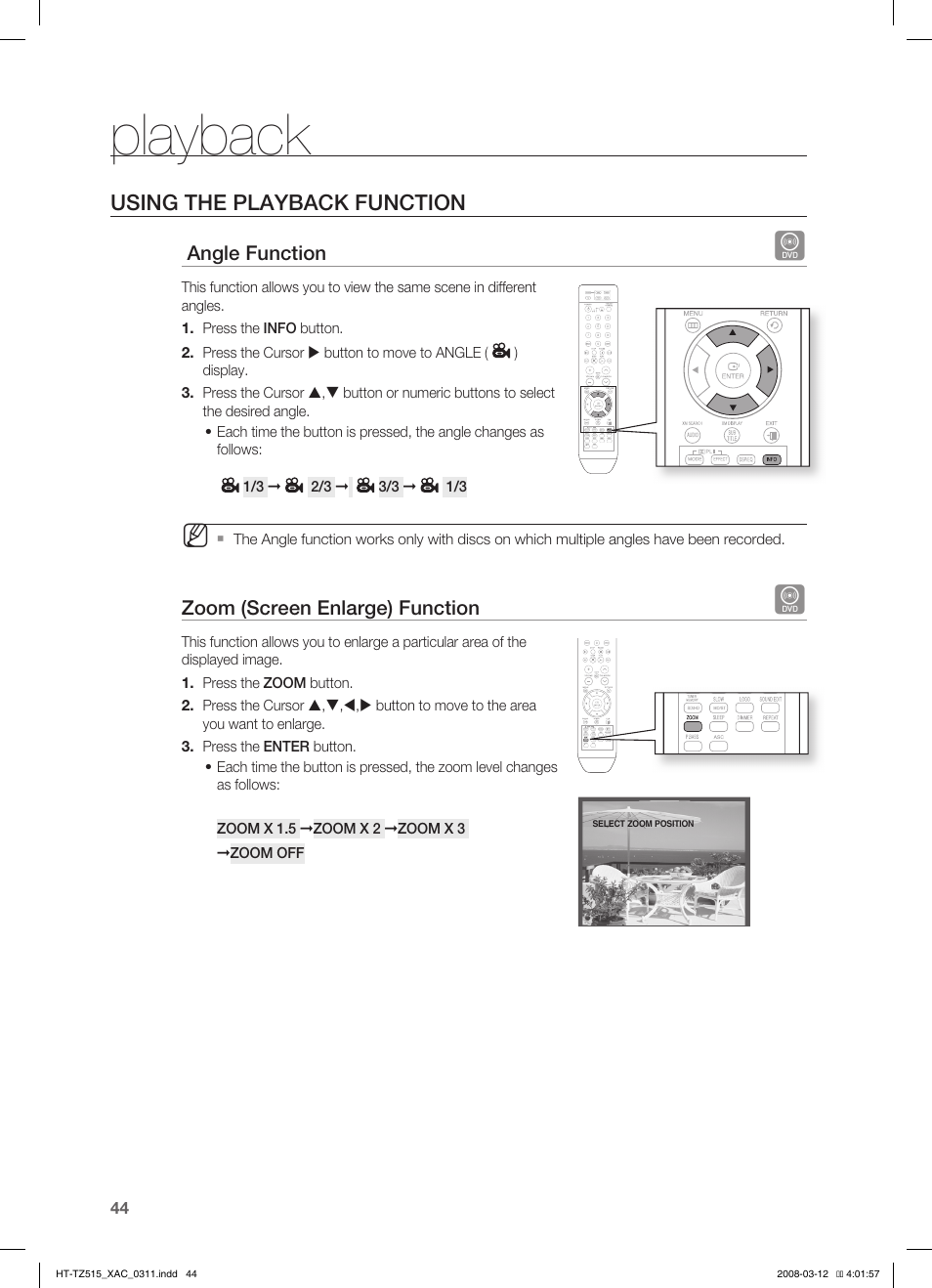 Playback, Using the playback function | Samsung HT-TZ515 User Manual | Page 44 / 79