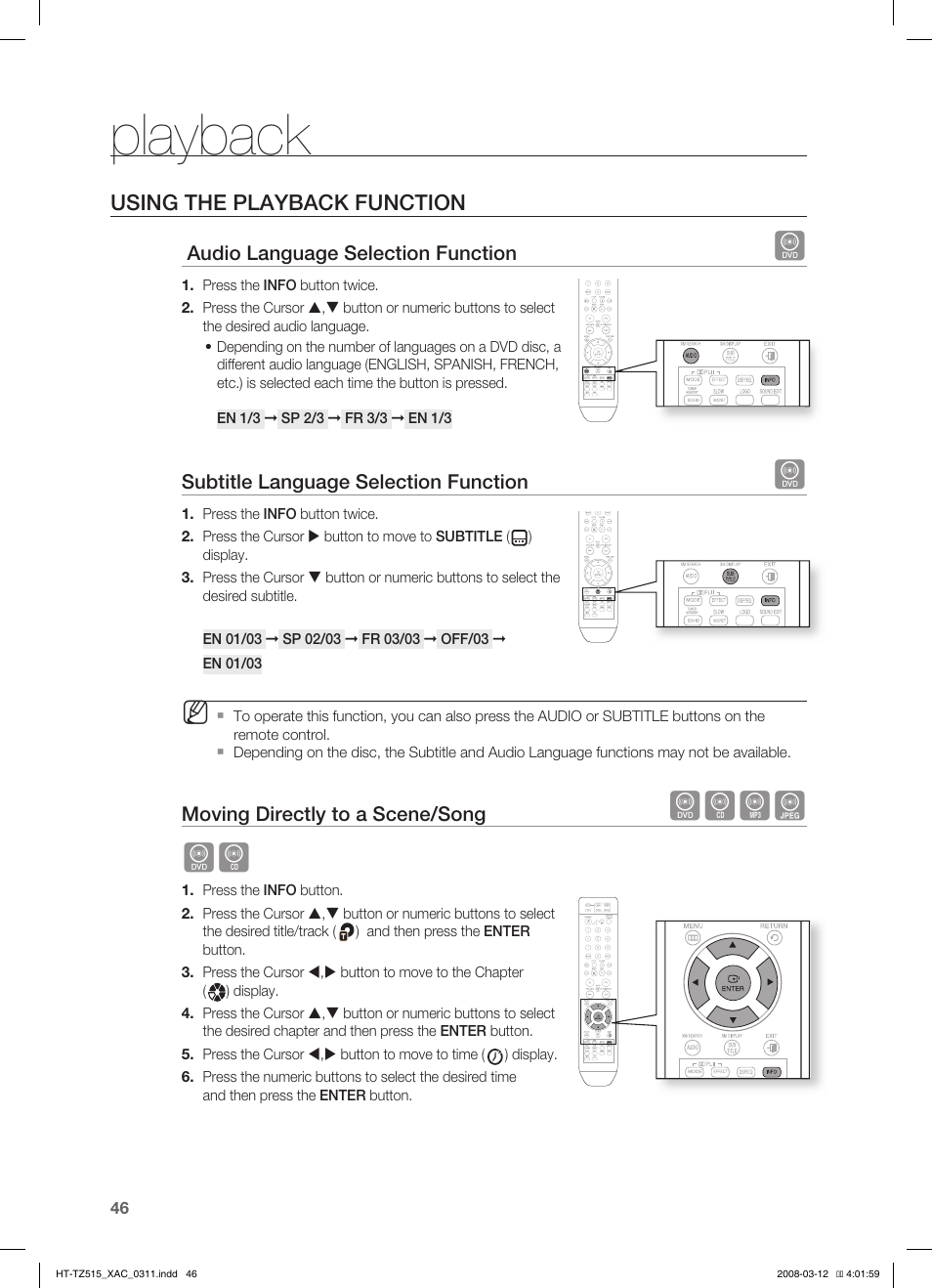 Playback, Dbag db | Samsung HT-TZ515 User Manual | Page 46 / 79