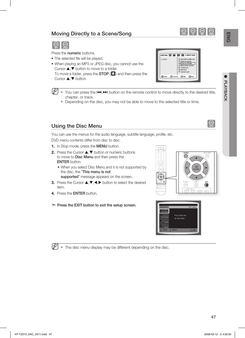 Dbag ag | Samsung HT-TZ515 User Manual | Page 47 / 79