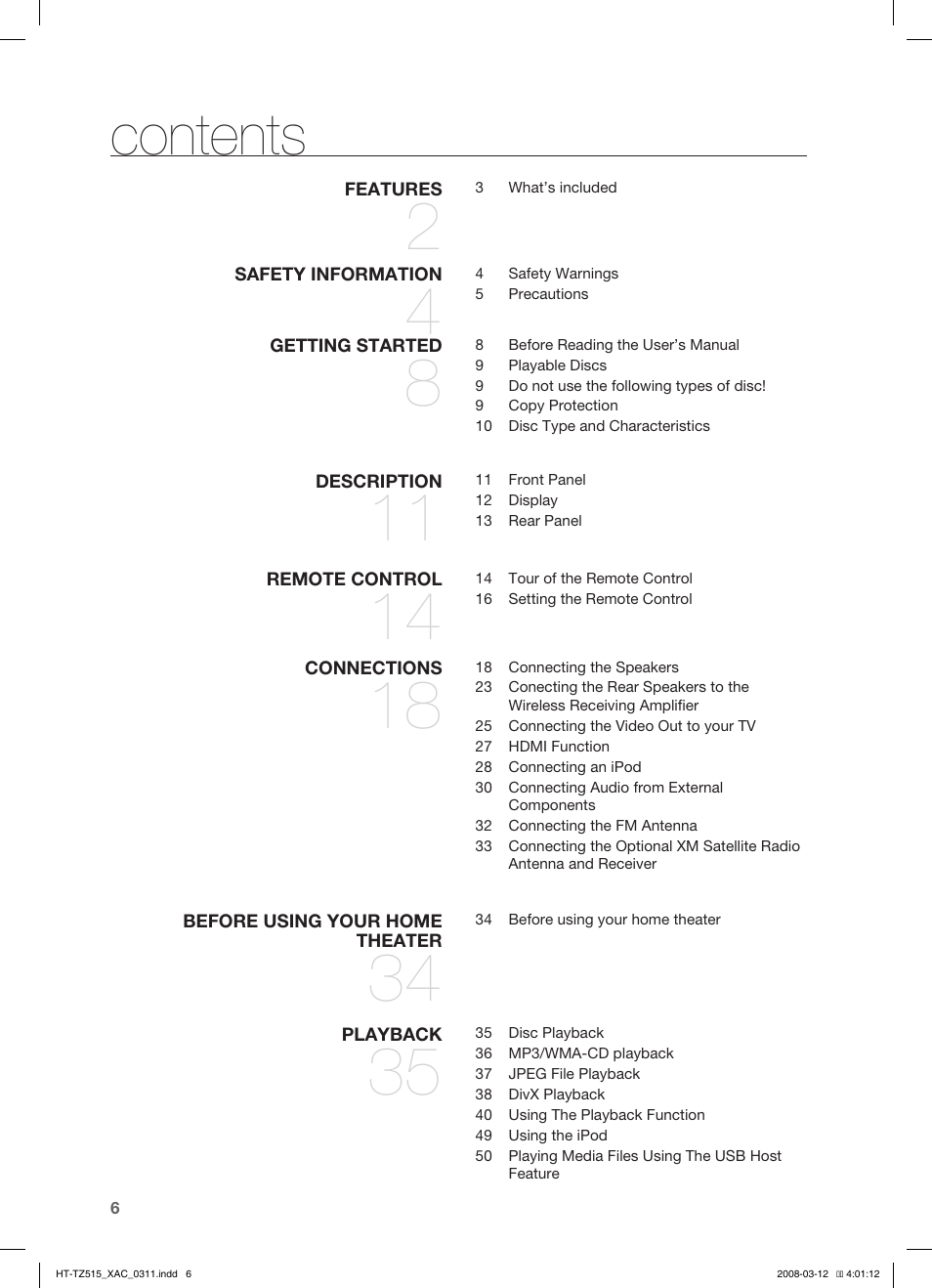 Samsung HT-TZ515 User Manual | Page 6 / 79
