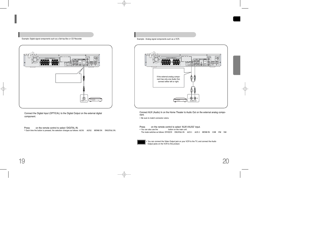 Connecting external components | Samsung HT-TQ85 User Manual | Page 11 / 43