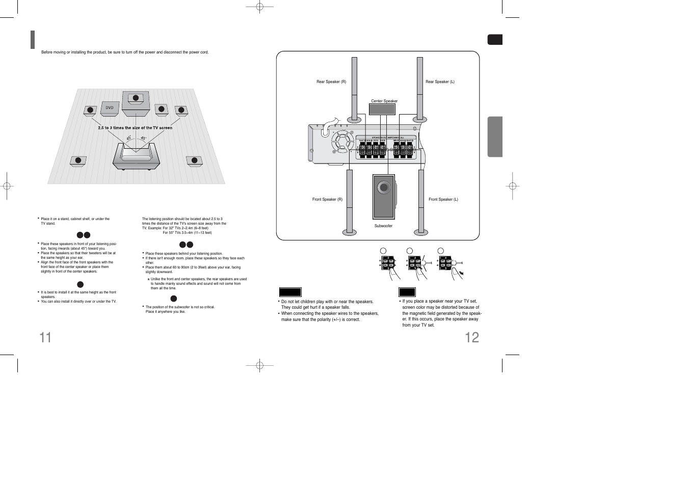 Connecting the speakers | Samsung HT-TQ85 User Manual | Page 7 / 43