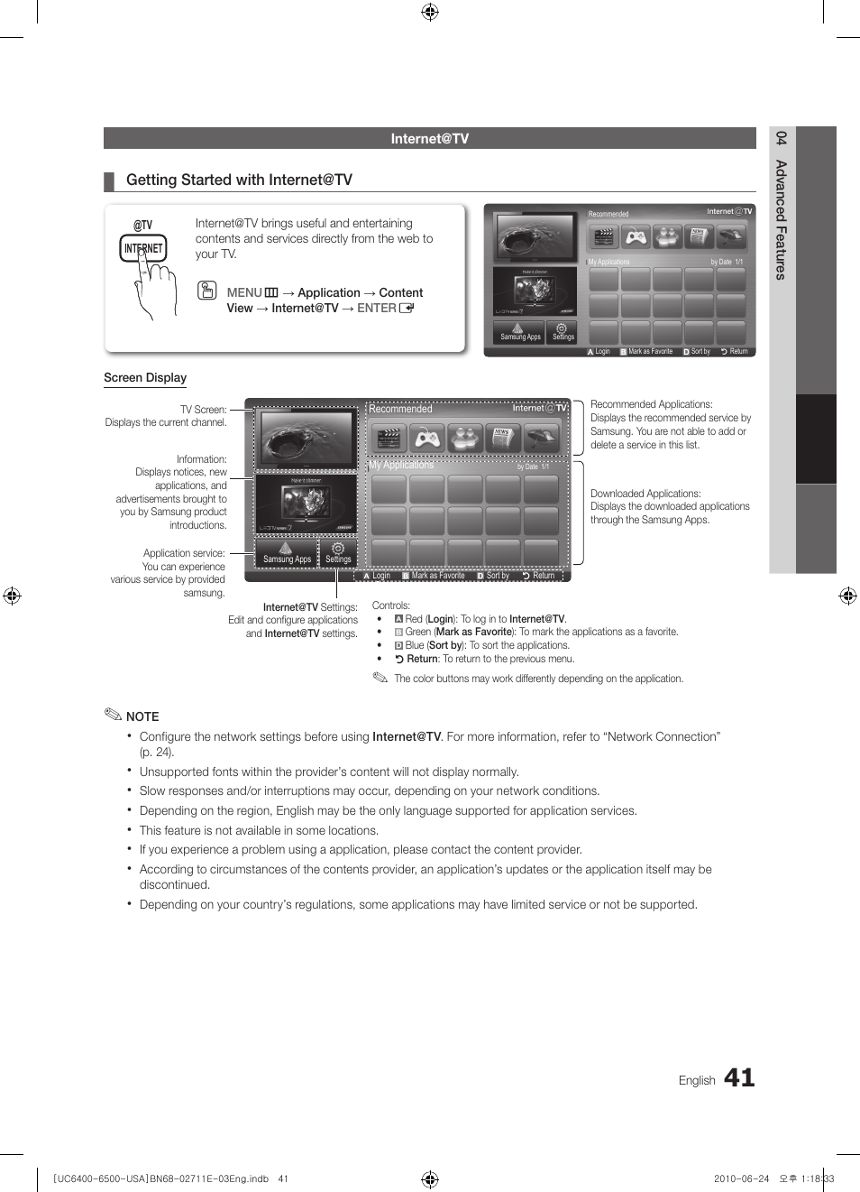 Internet@tv, Getting started with internet@tv | Samsung UN65C6500 User Manual | Page 41 / 62