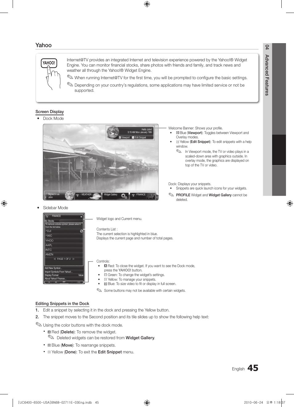 Yahoo | Samsung UN65C6500 User Manual | Page 45 / 62