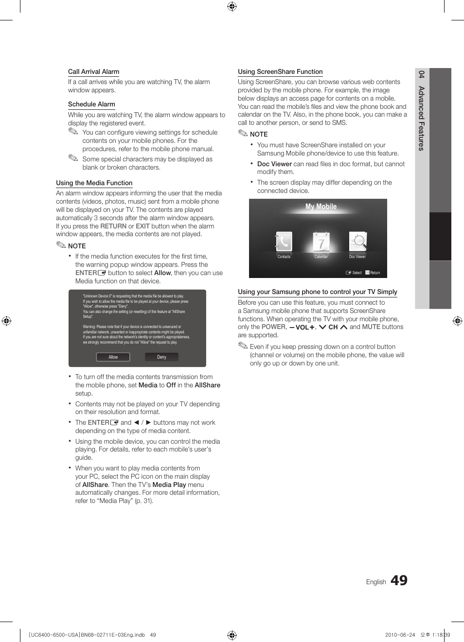 Samsung UN65C6500 User Manual | Page 49 / 62