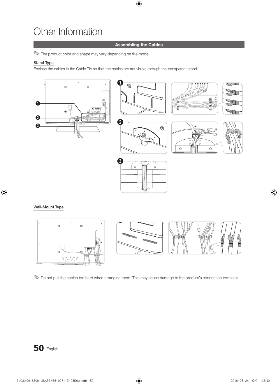Other information, Assembling the cables | Samsung UN65C6500 User Manual | Page 50 / 62