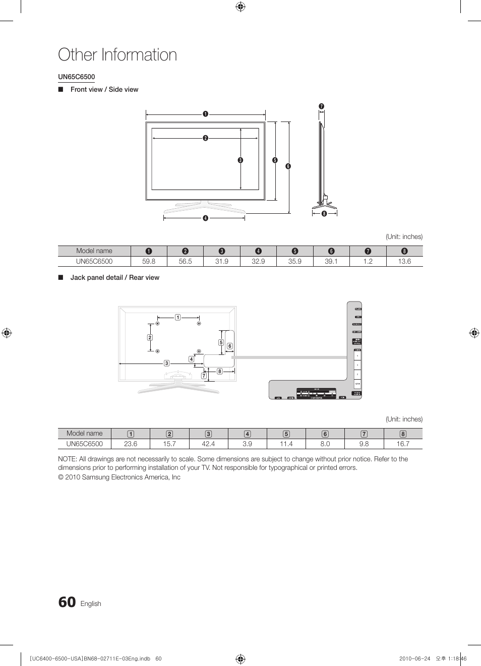 Other information | Samsung UN65C6500 User Manual | Page 60 / 62