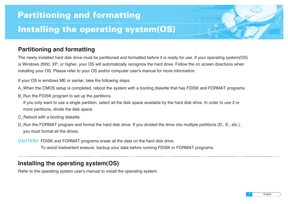 Partitioning and formatting, Installing the operating system(os) | Samsung BF68-00160B User Manual | Page 10 / 60