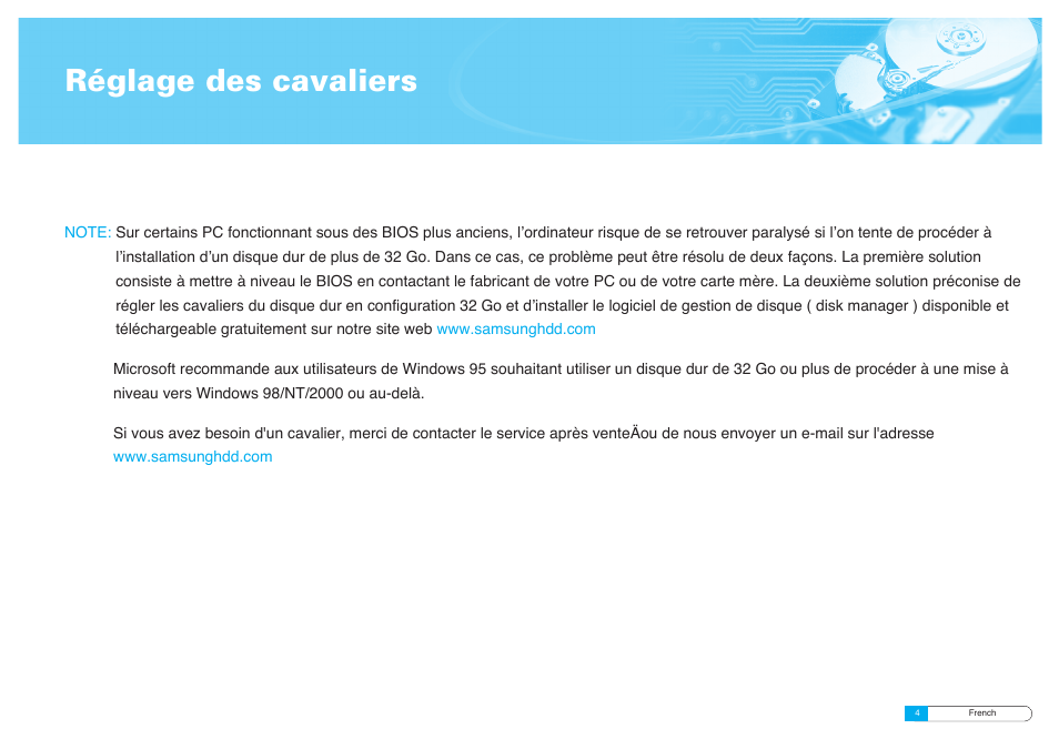 Réglage des cavaliers | Samsung BF68-00160B User Manual | Page 14 / 60