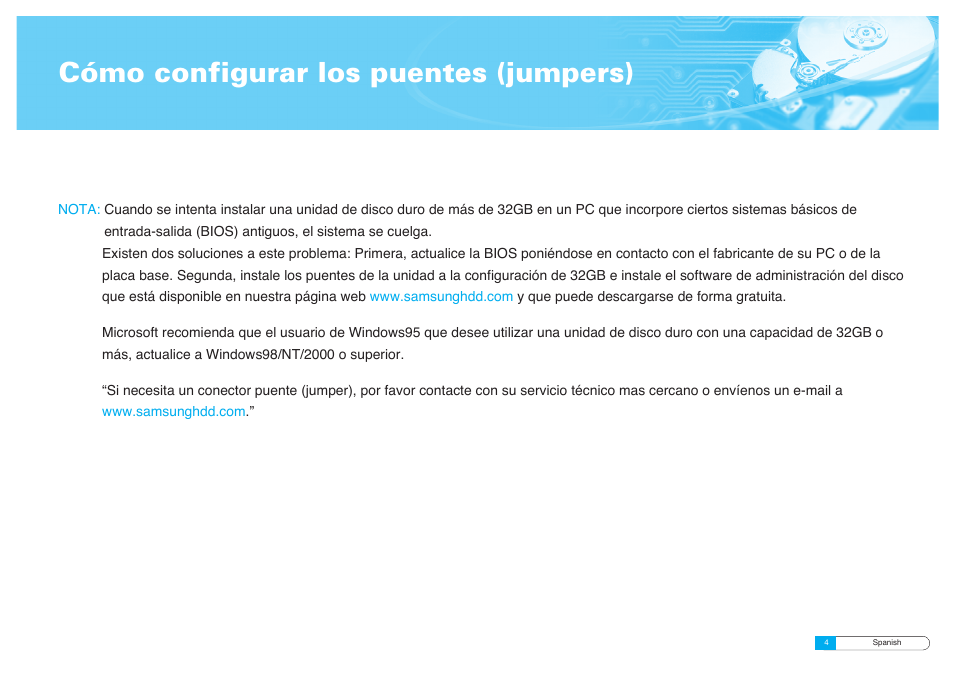 Cómo configurar los puentes (jumpers) | Samsung BF68-00160B User Manual | Page 30 / 60