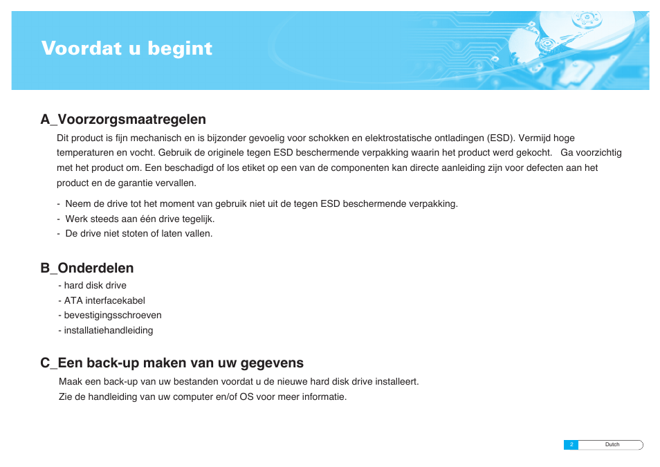 Voordat u begint, A_voorzorgsmaatregelen, C_een back-up maken van uw gegevens | B_onderdelen | Samsung BF68-00160B User Manual | Page 36 / 60