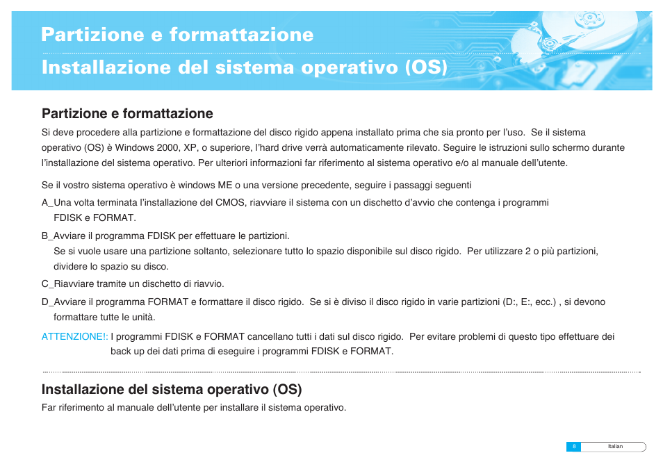 Partizione e formattazione, Installazione del sistema operativo (os) | Samsung BF68-00160B User Manual | Page 50 / 60