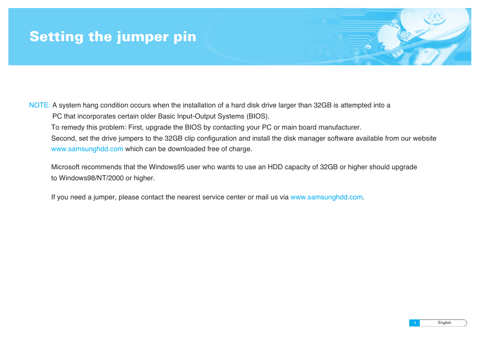 Setting the jumper pin | Samsung BF68-00160B User Manual | Page 6 / 60