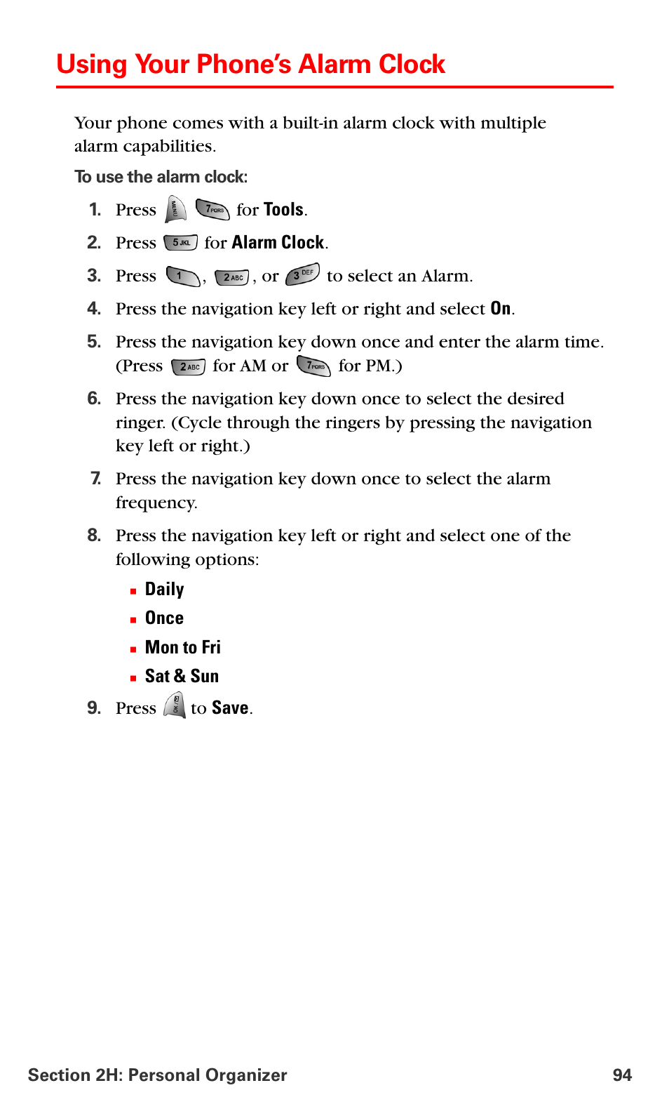 Using your phone’s alarm clock | Samsung VM-A680 User Manual | Page 102 / 224
