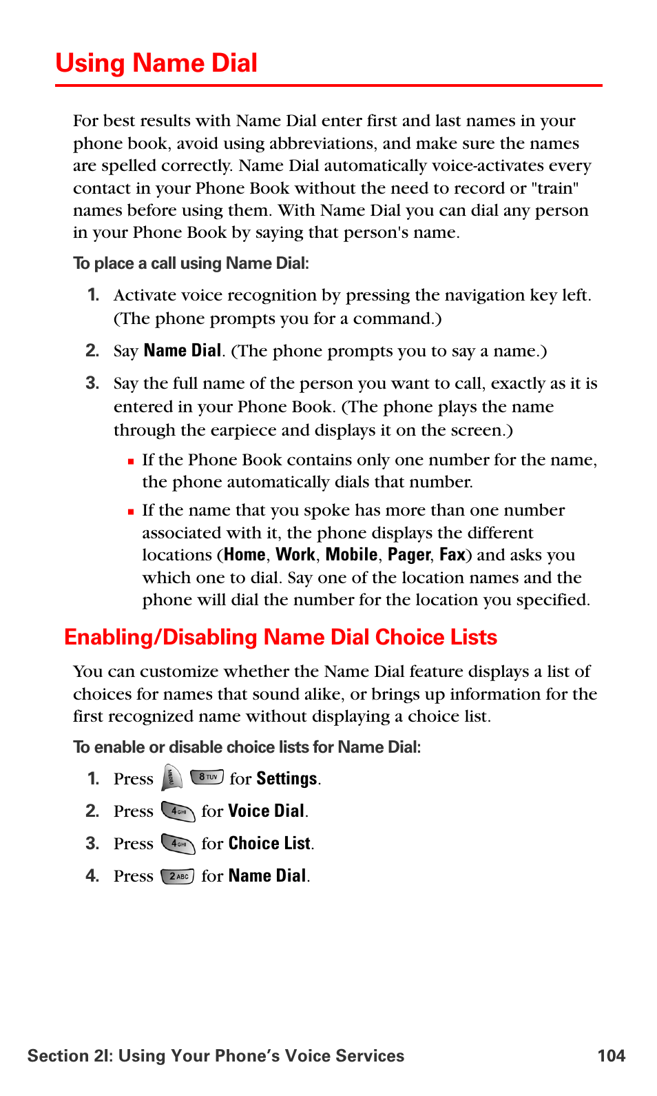 Using name dial, Enabling/disabling name dial choice lists | Samsung VM-A680 User Manual | Page 112 / 224