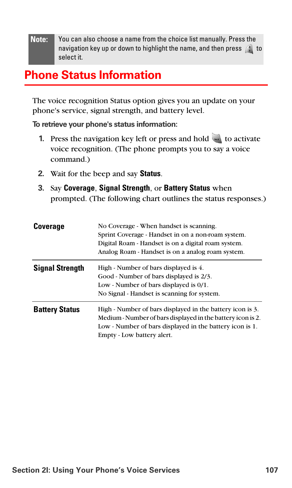 Phone status information | Samsung VM-A680 User Manual | Page 115 / 224