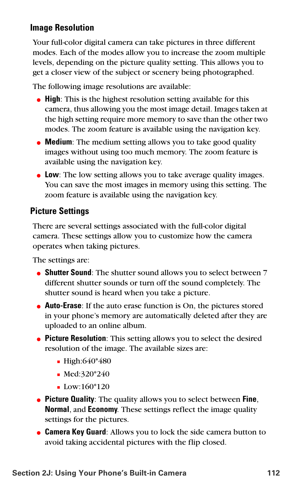 Image resolution, Picture settings | Samsung VM-A680 User Manual | Page 120 / 224