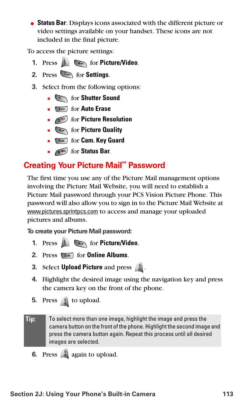 Creating your picture mailsm password, Creating your picture mail, Password | Samsung VM-A680 User Manual | Page 121 / 224