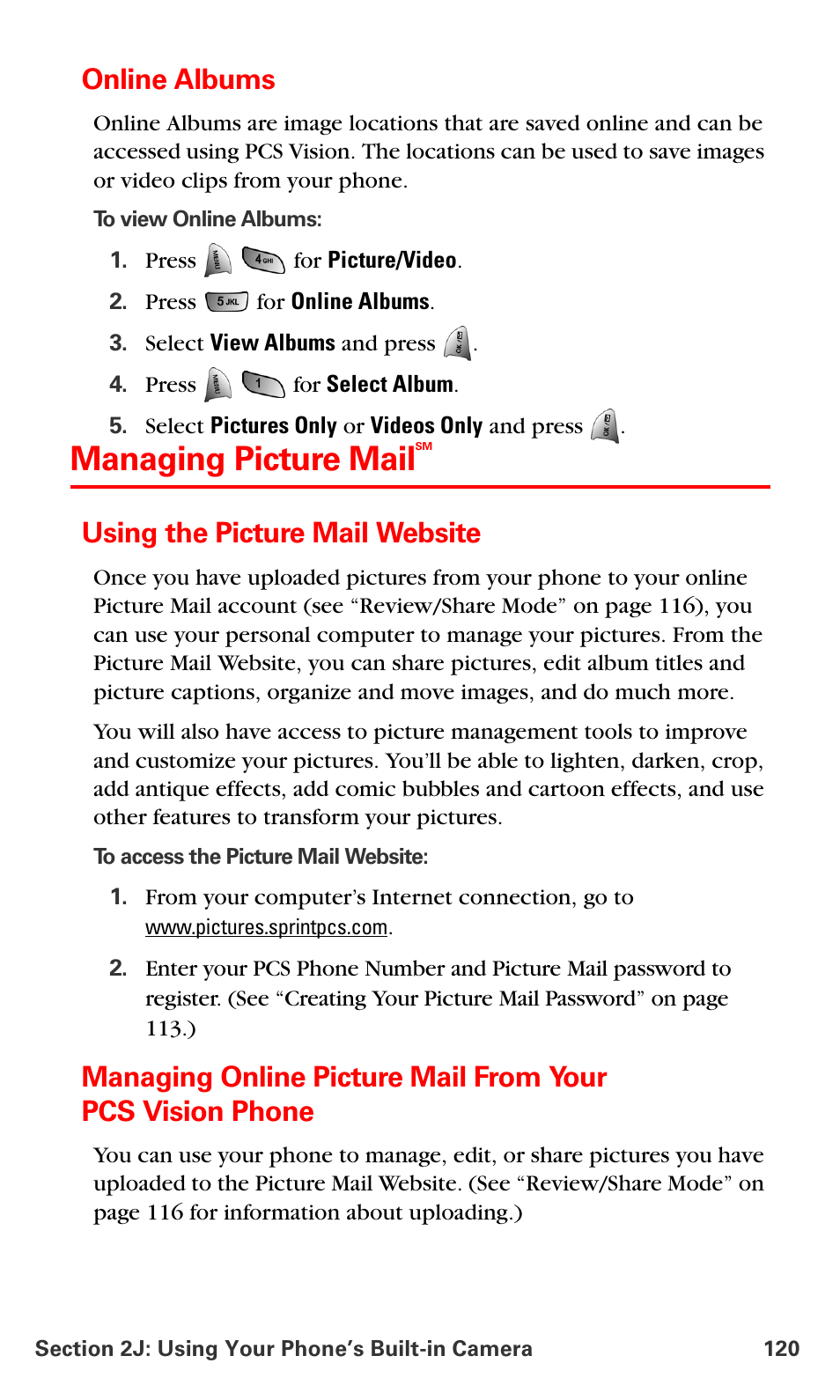 Online albums, Managing picture mailsm, Using the picture mail website | Managing picture mail | Samsung VM-A680 User Manual | Page 128 / 224