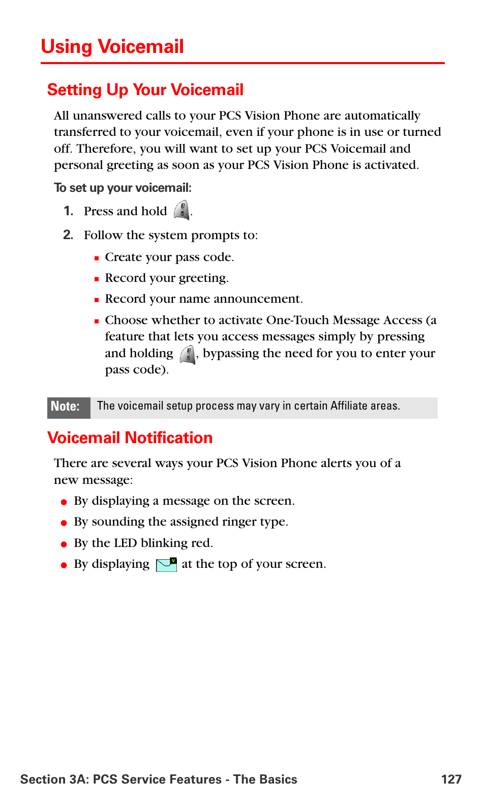 Using voicemail, Setting up your voicemail, Voicemail notification | Samsung VM-A680 User Manual | Page 135 / 224