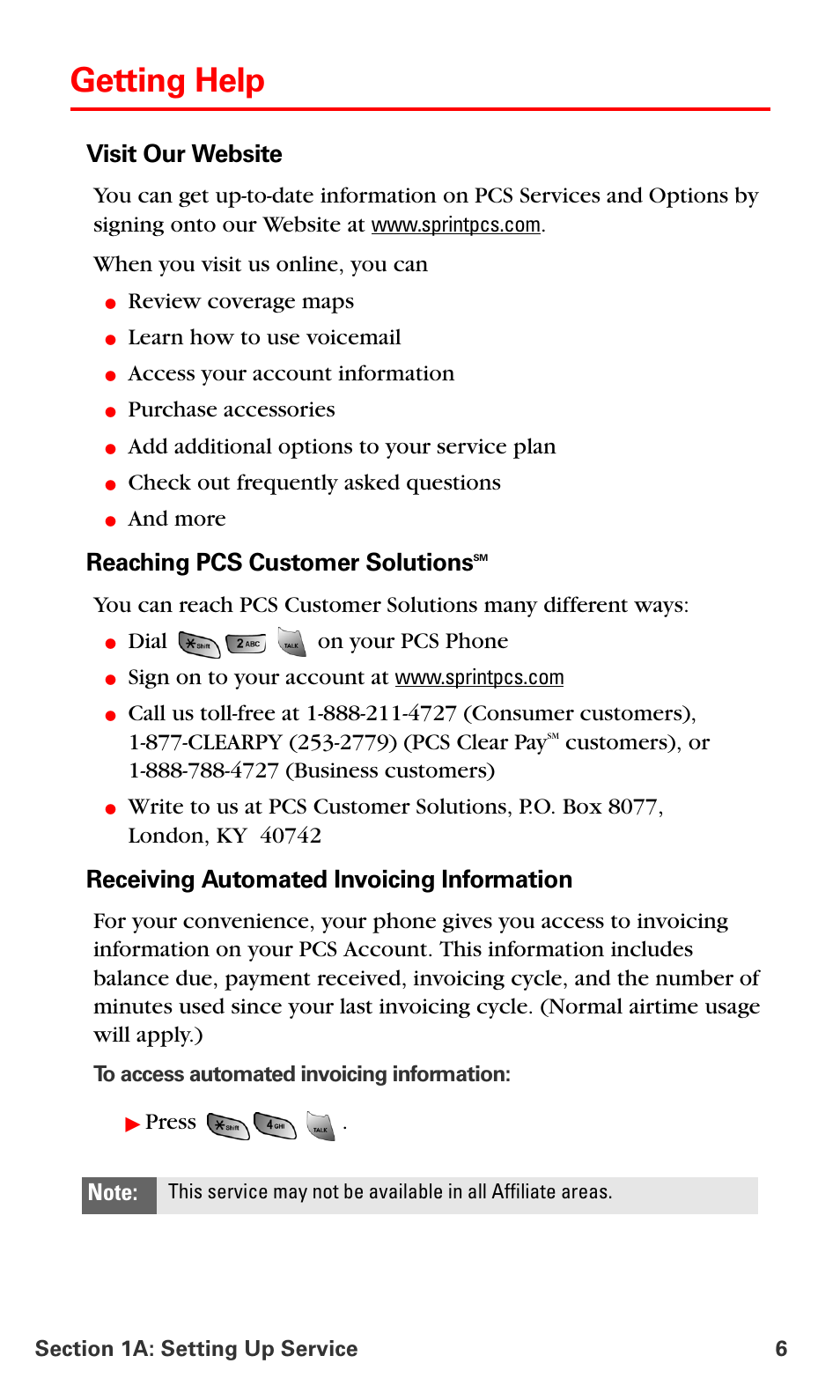 Getting help, Visit our website, Reaching pcs customer solutions | Receiving automated invoicing information | Samsung VM-A680 User Manual | Page 14 / 224
