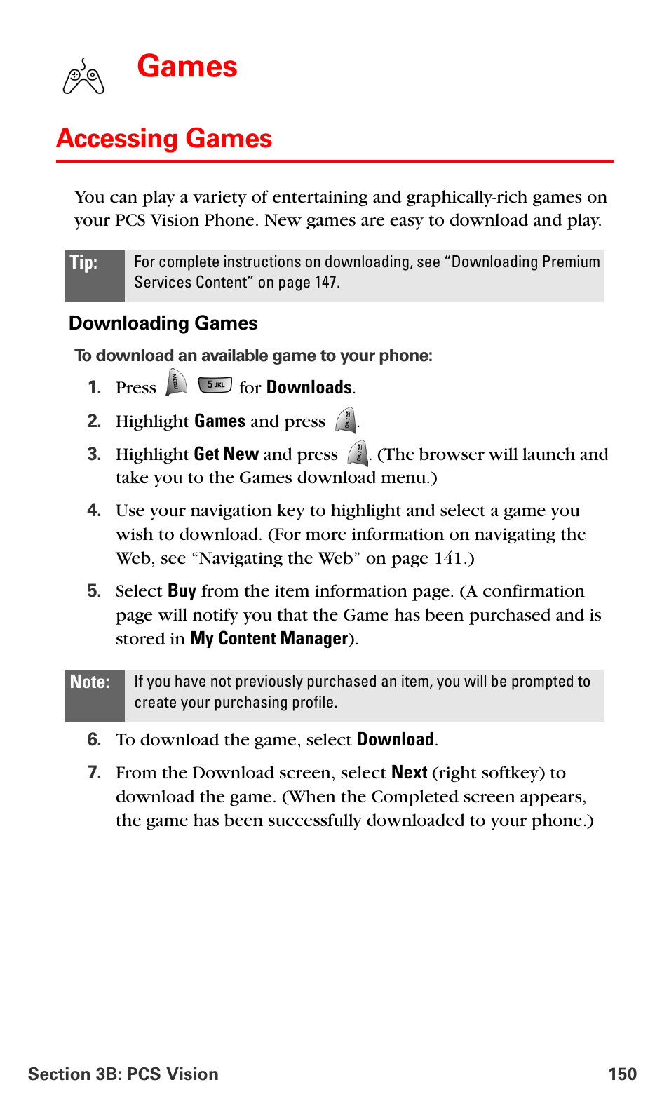Accessing games, Games | Samsung VM-A680 User Manual | Page 158 / 224