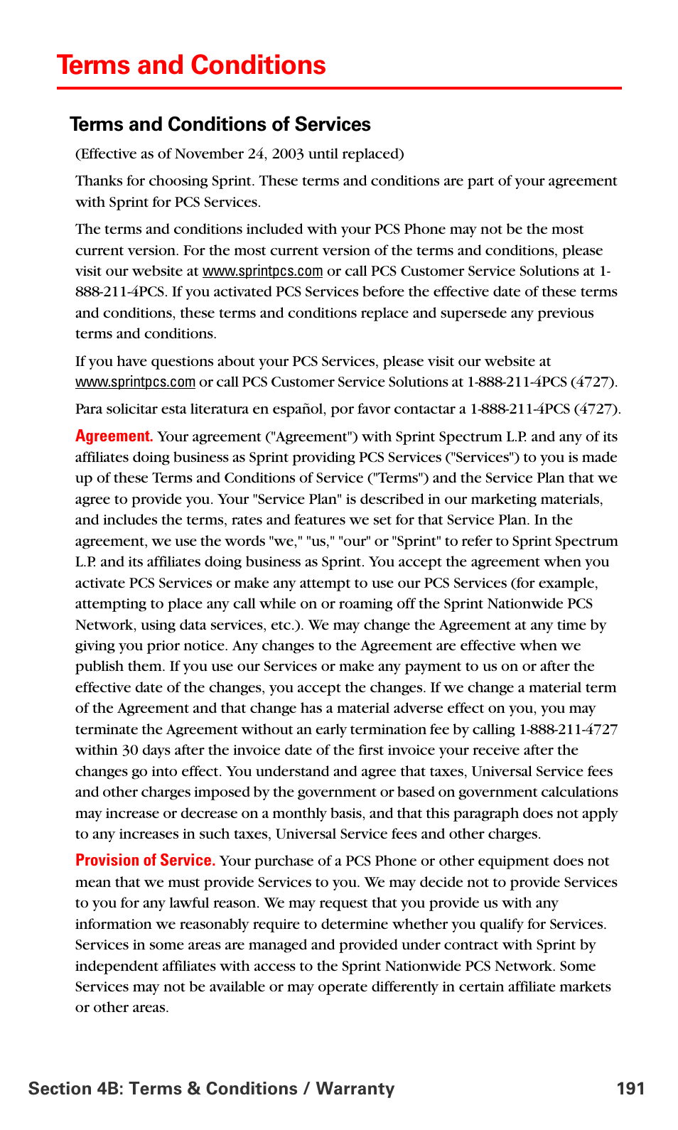 Terms and conditions, Terms and conditions of services | Samsung VM-A680 User Manual | Page 199 / 224