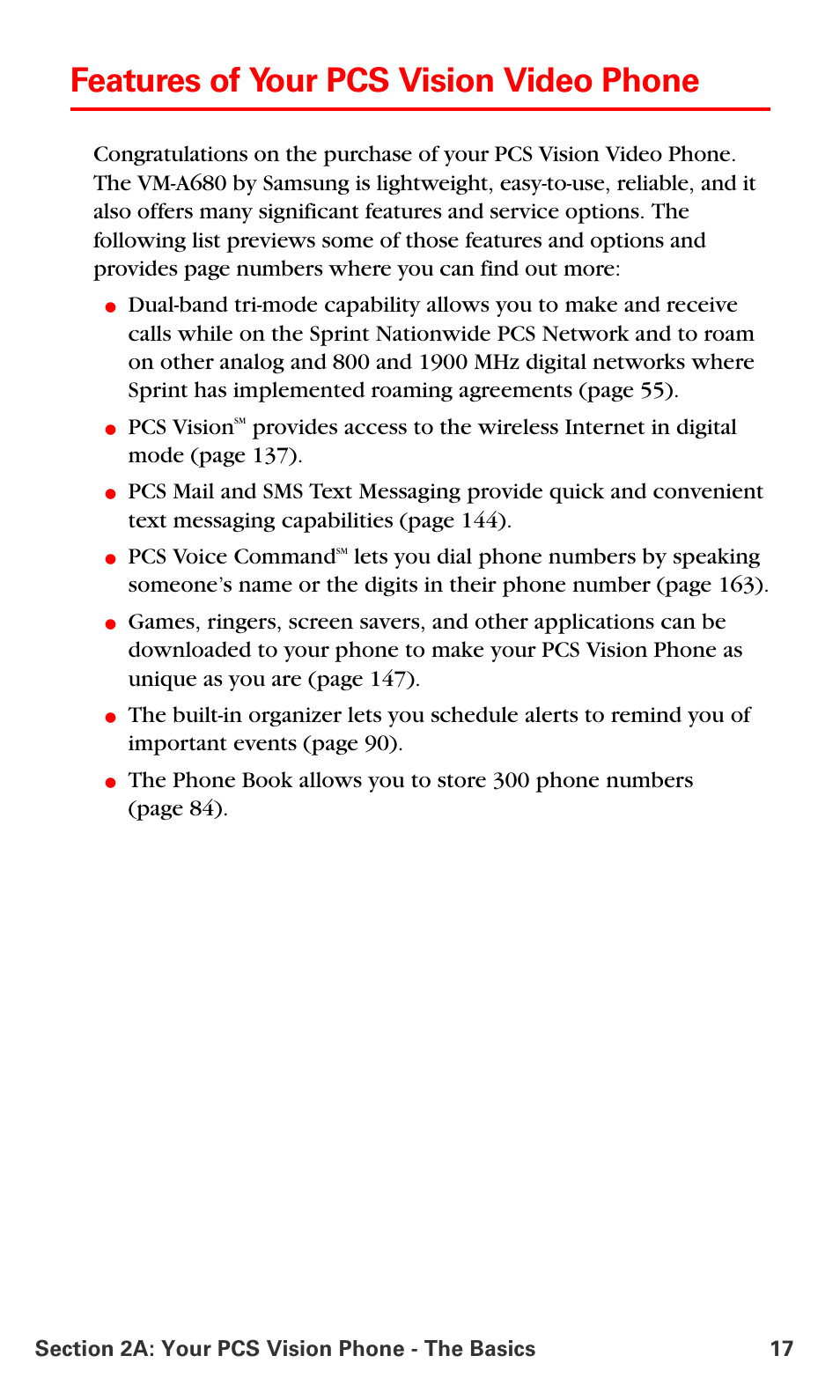 Features of your pcs vision video phone, Pcs vision, Pcs voice command | Samsung VM-A680 User Manual | Page 25 / 224