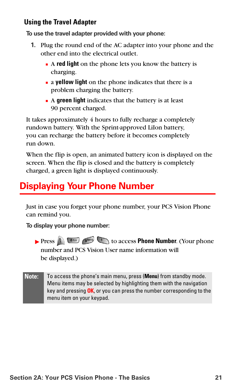 Displaying your phone number, Using the travel adapter | Samsung VM-A680 User Manual | Page 29 / 224