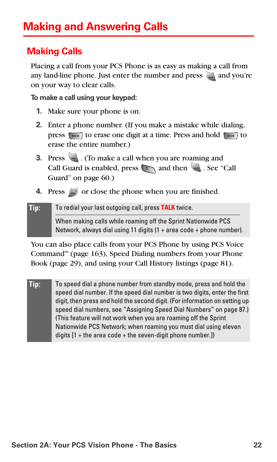 Making and answering calls, Making calls | Samsung VM-A680 User Manual | Page 30 / 224