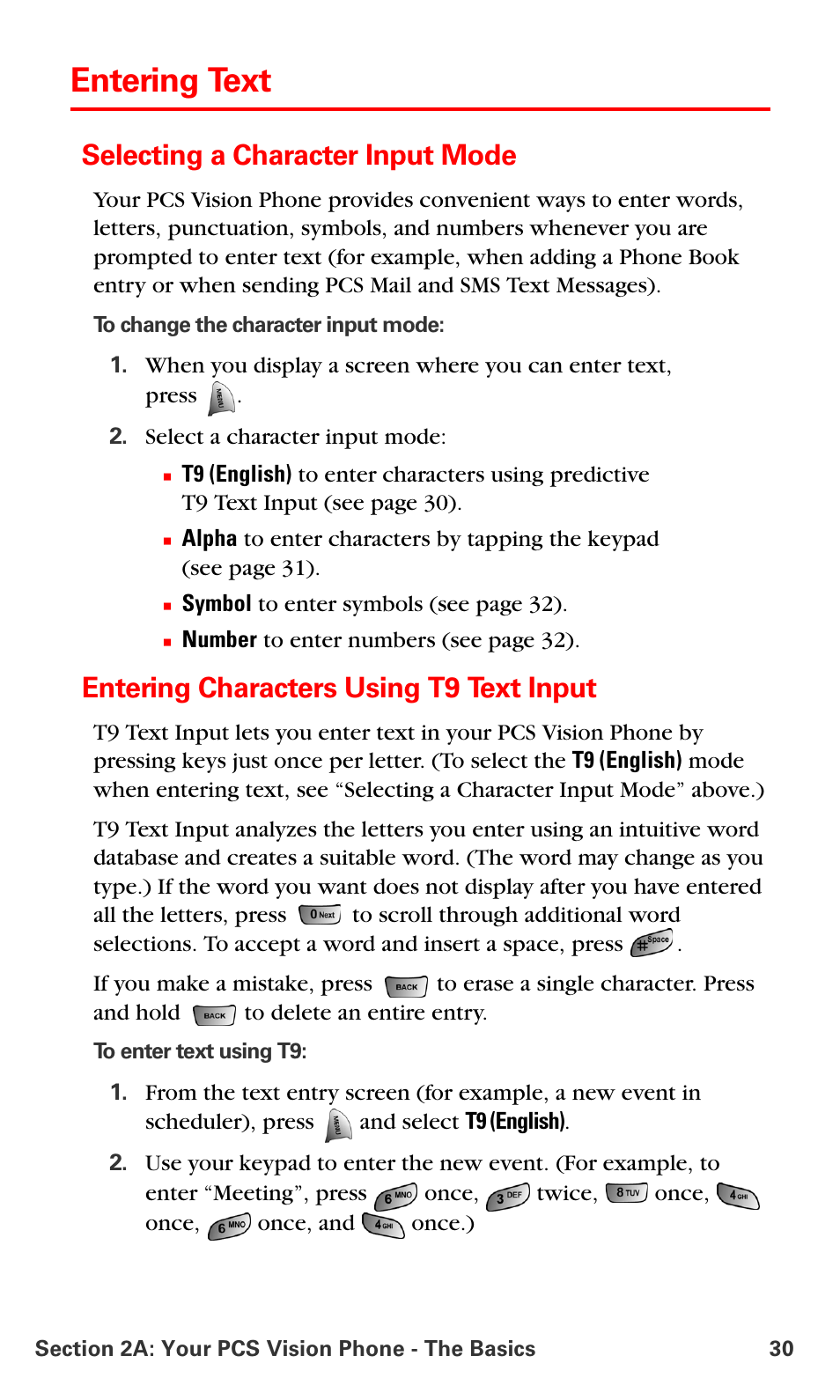 Entering text, Selecting a character input mode, Entering characters using t9 text input | Samsung VM-A680 User Manual | Page 38 / 224