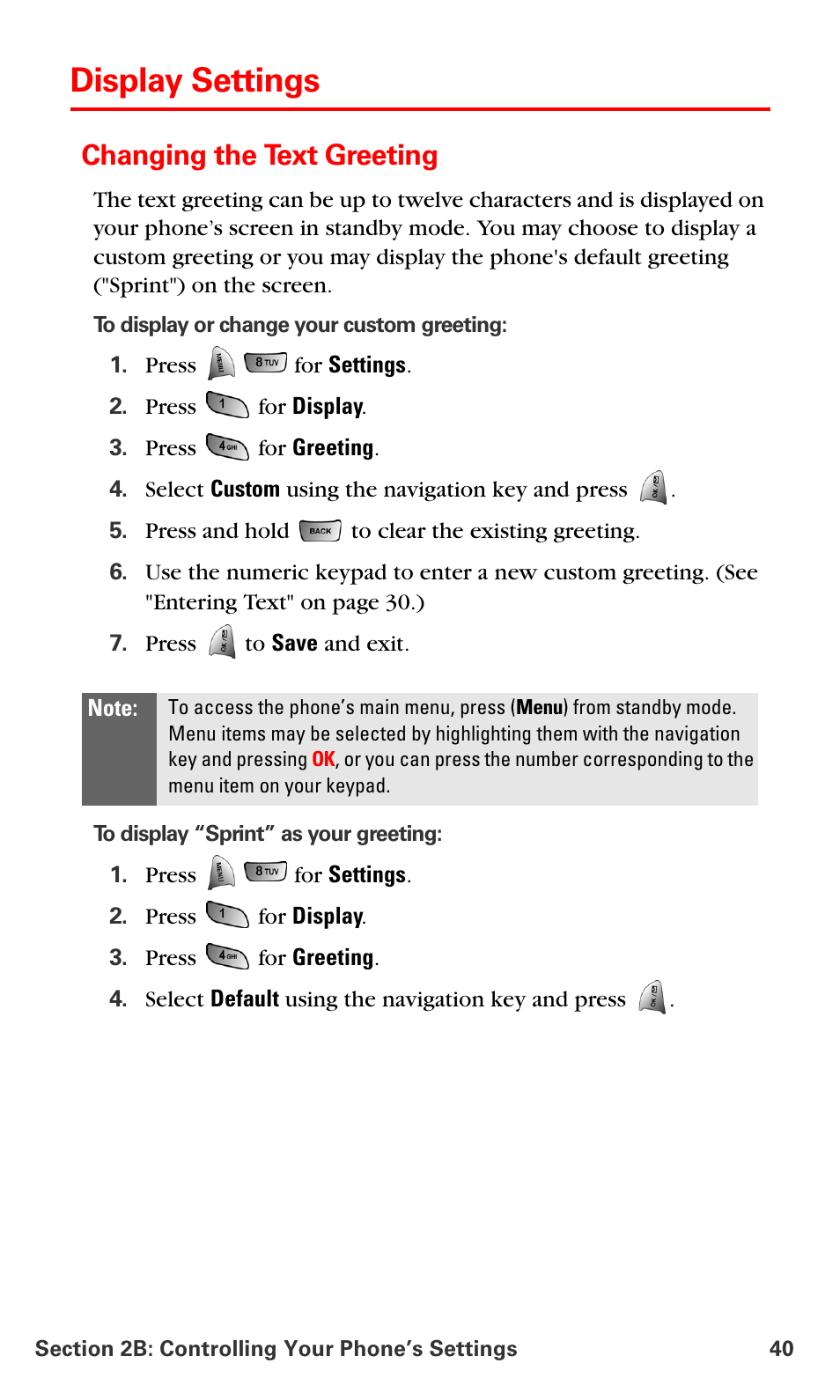 Display settings, Changing the text greeting | Samsung VM-A680 User Manual | Page 48 / 224