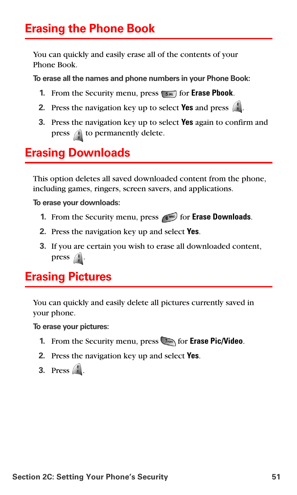 Erasing the phone book, Erasing downloads, Erasing pictures | Samsung VM-A680 User Manual | Page 59 / 224