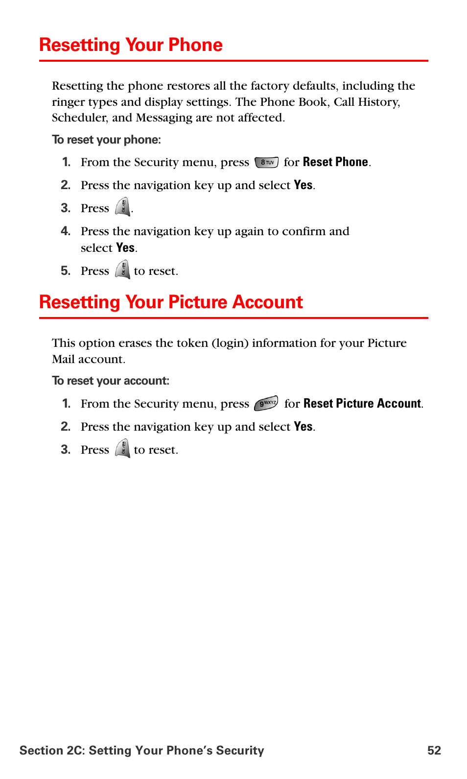 Resetting your phone, Resetting your picture account | Samsung VM-A680 User Manual | Page 60 / 224