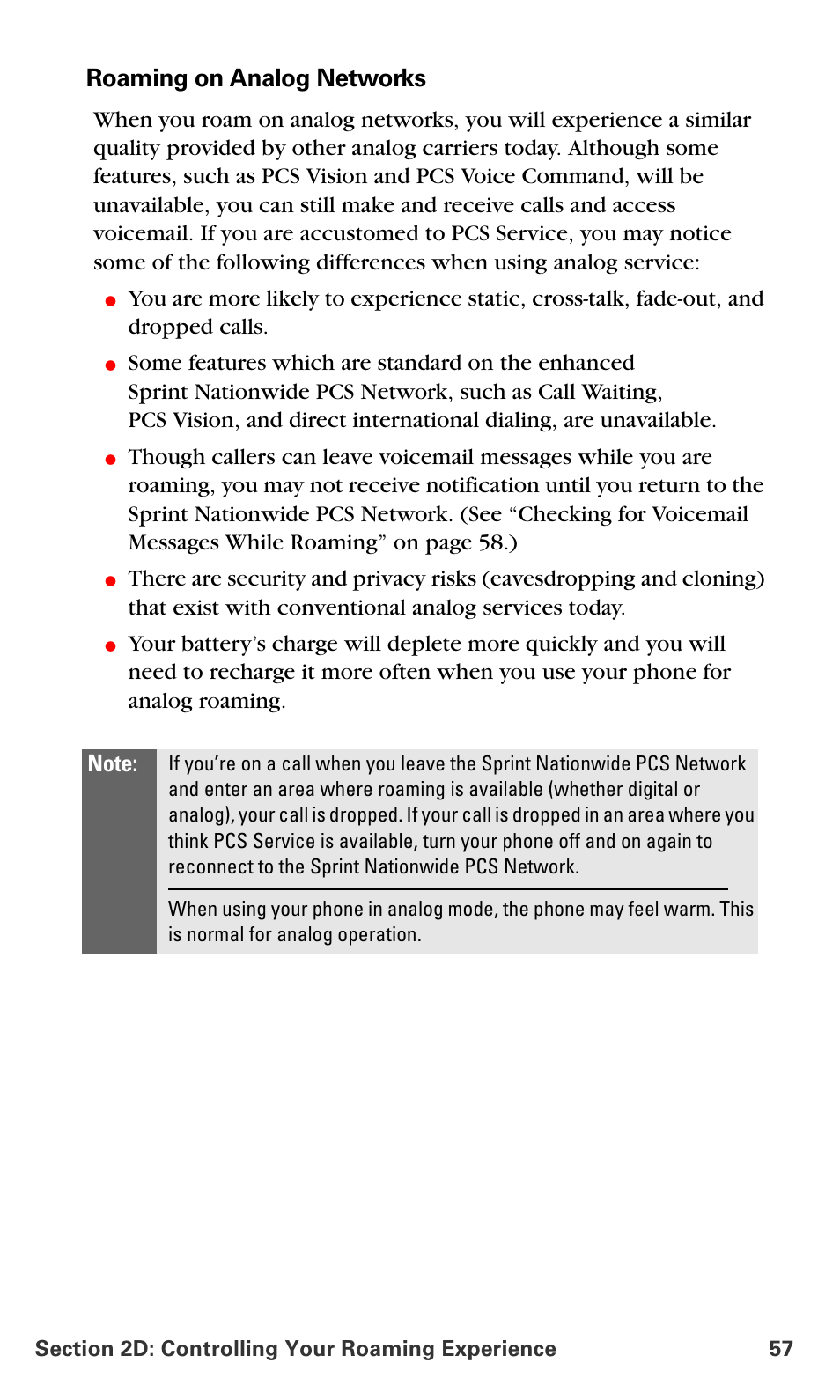 Roaming on analog networks | Samsung VM-A680 User Manual | Page 65 / 224
