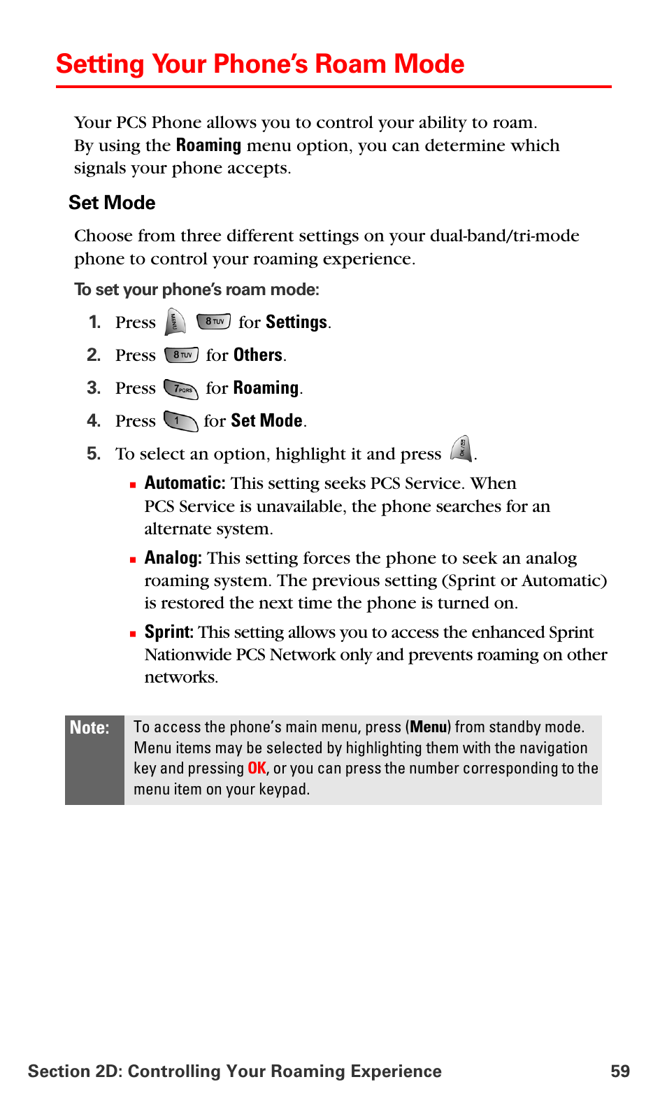 Setting your phone’s roam mode | Samsung VM-A680 User Manual | Page 67 / 224