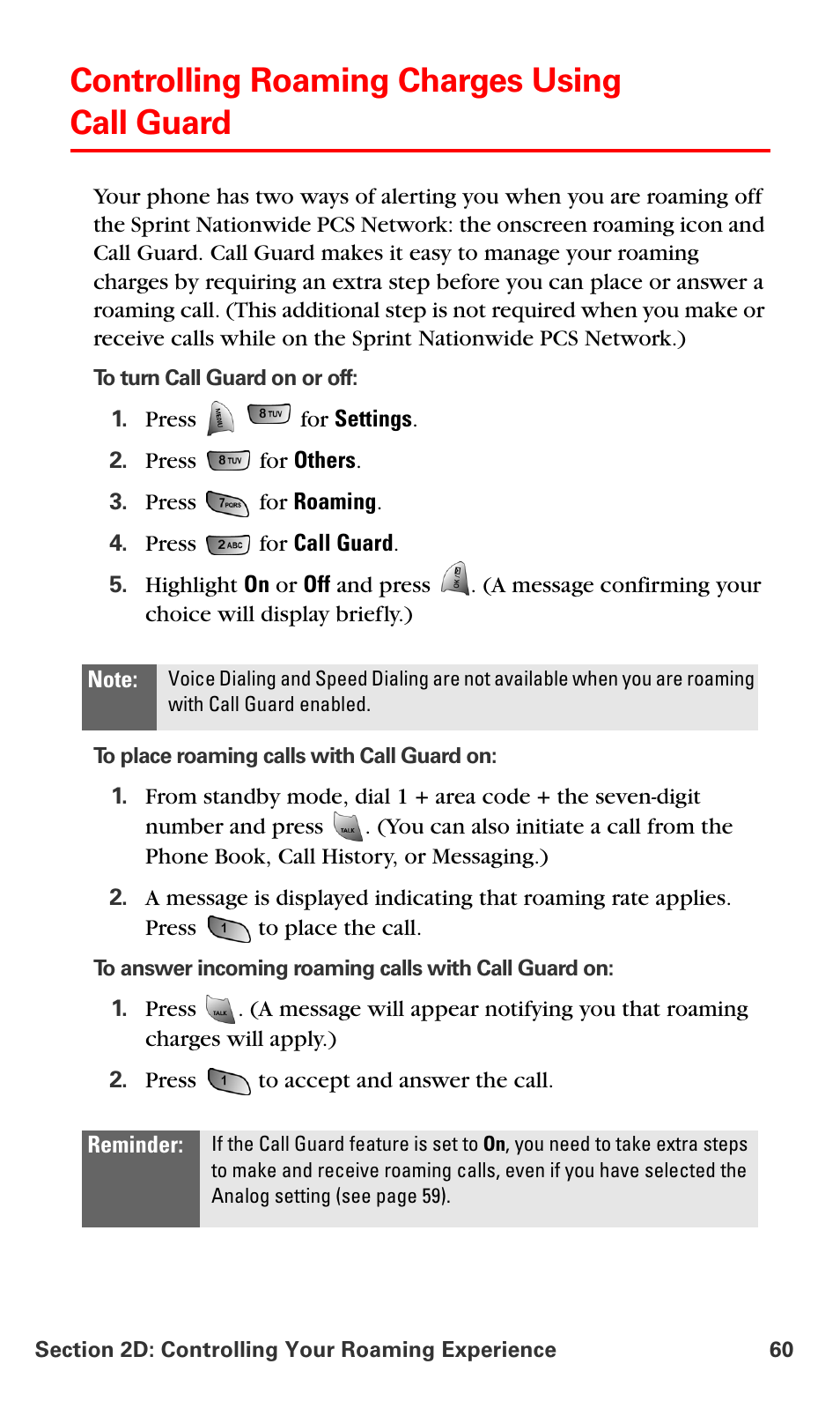 Controlling roaming charges using call guard | Samsung VM-A680 User Manual | Page 68 / 224