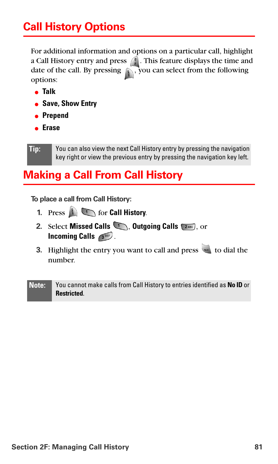 Call history options, Making a call from call history | Samsung VM-A680 User Manual | Page 89 / 224