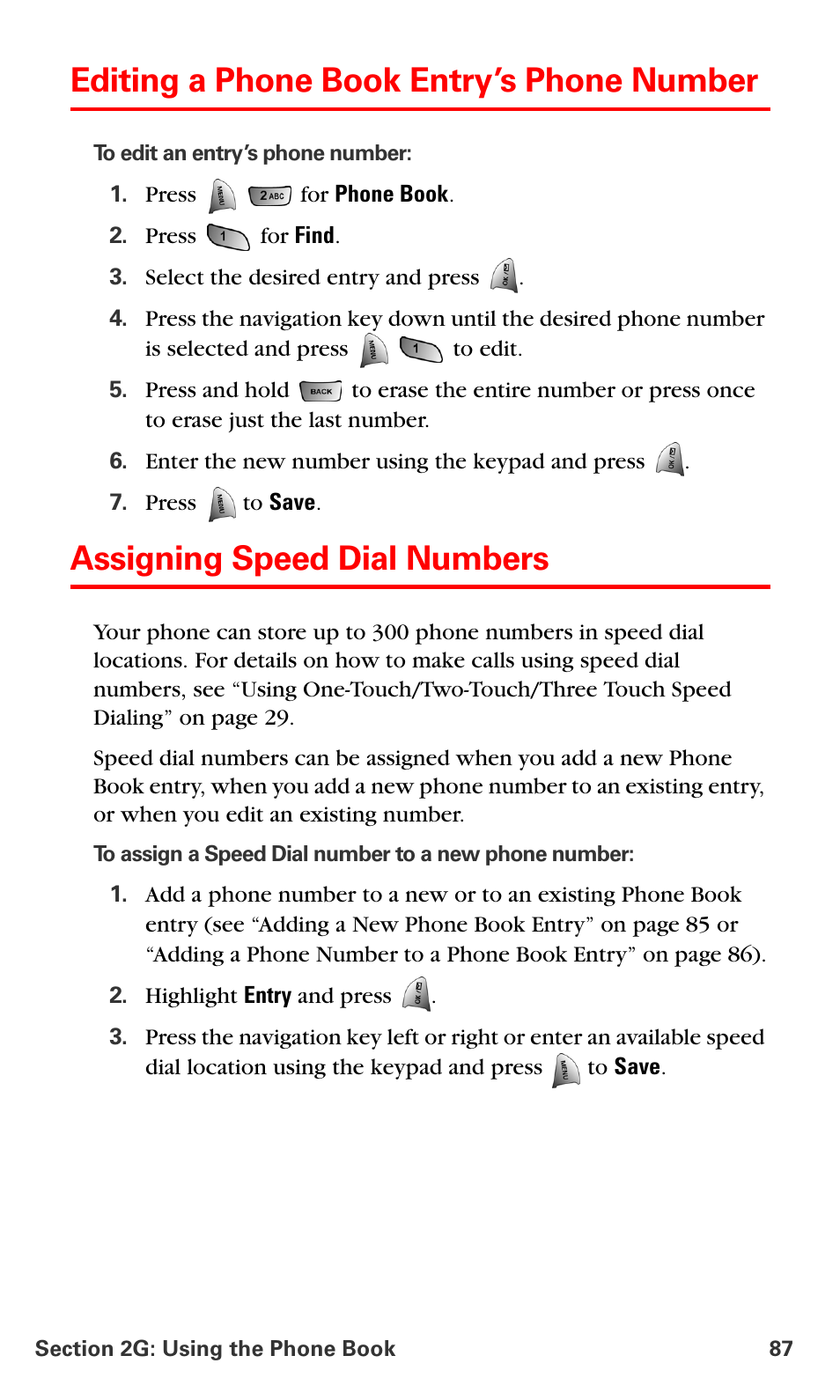 Editing a phone book entry’s phone number, Assigning speed dial numbers | Samsung VM-A680 User Manual | Page 95 / 224
