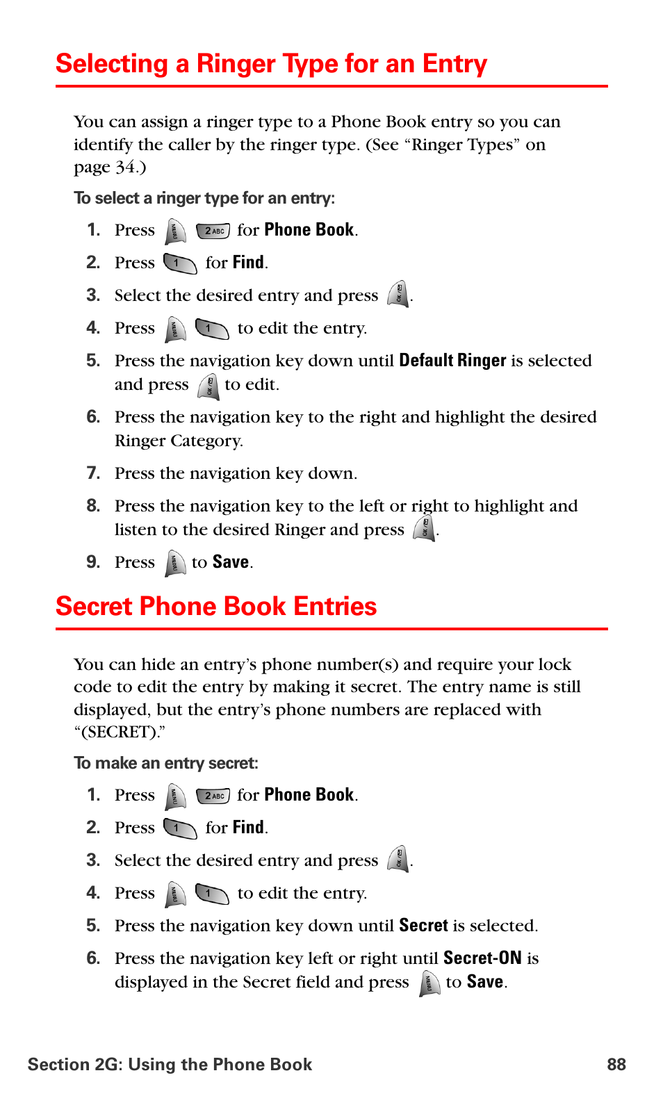 Selecting a ringer type for an entry, Secret phone book entries | Samsung VM-A680 User Manual | Page 96 / 224