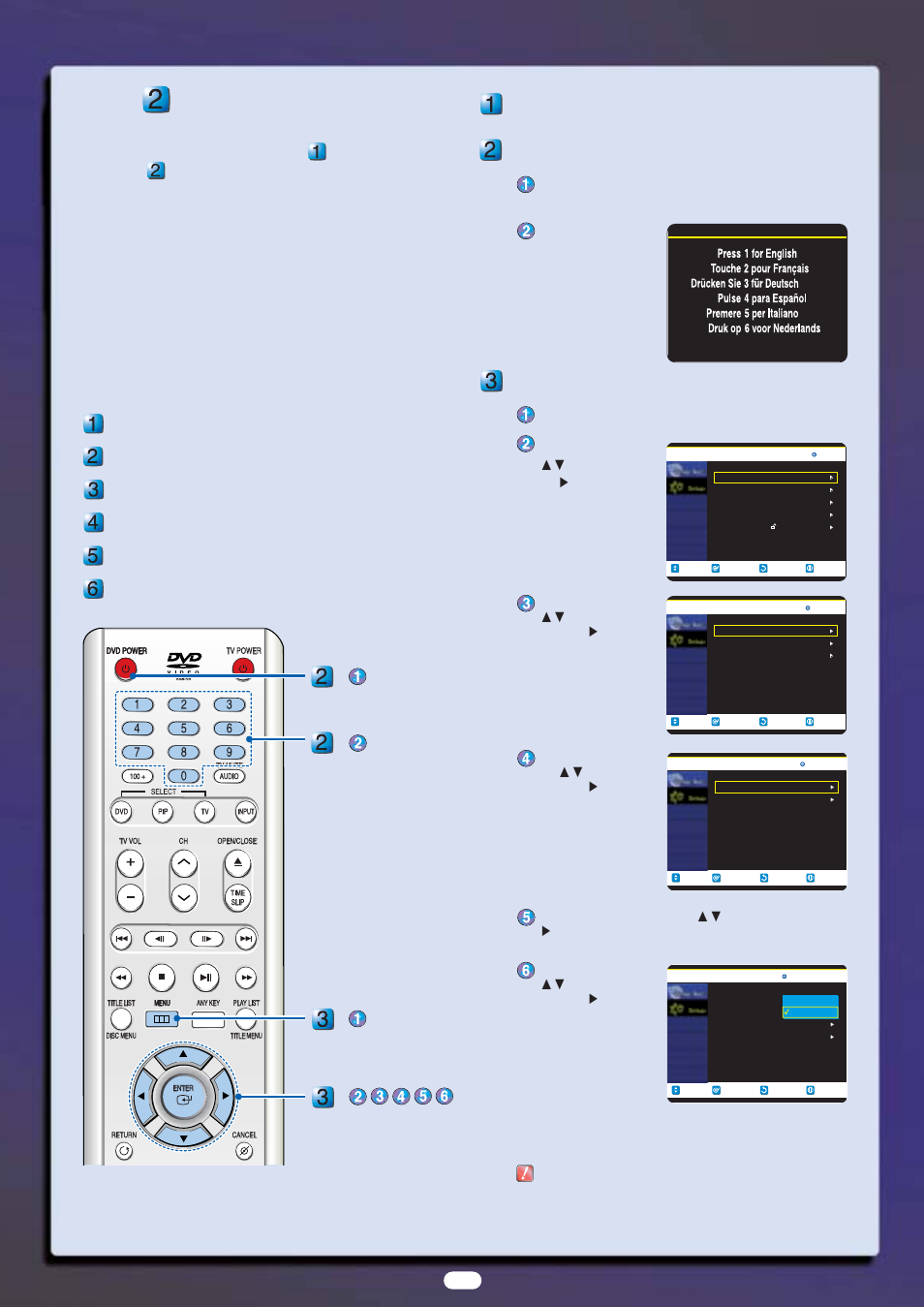Step, Step setup, Clock set | Press the dvd power button | Samsung DVD Recorder User Manual | Page 3 / 6