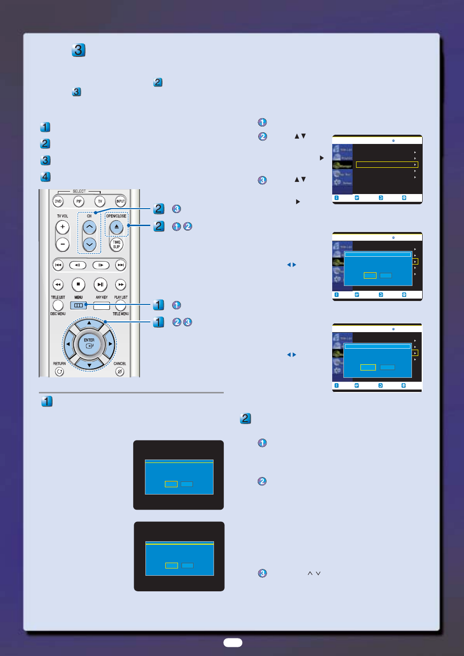 Step, Step basic operation, Formatting a disc | Recording the current tv program you are watching, Or √ button, Press the open/close button to close the disc tray, Or initialize it | Samsung DVD Recorder User Manual | Page 5 / 6