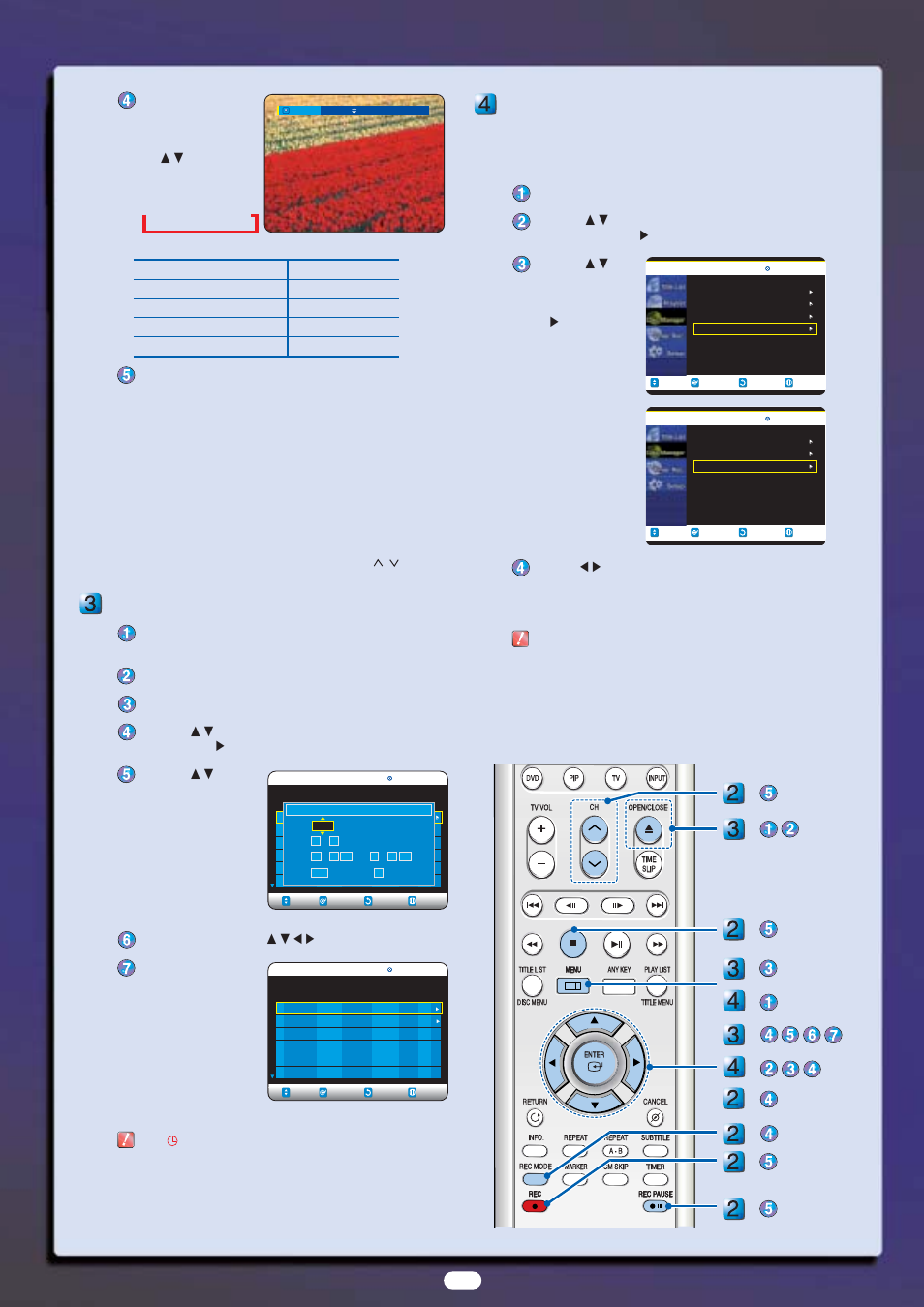 Making a timer recording, Finalizing a disc, Press the rec button | Samsung DVD Recorder User Manual | Page 6 / 6