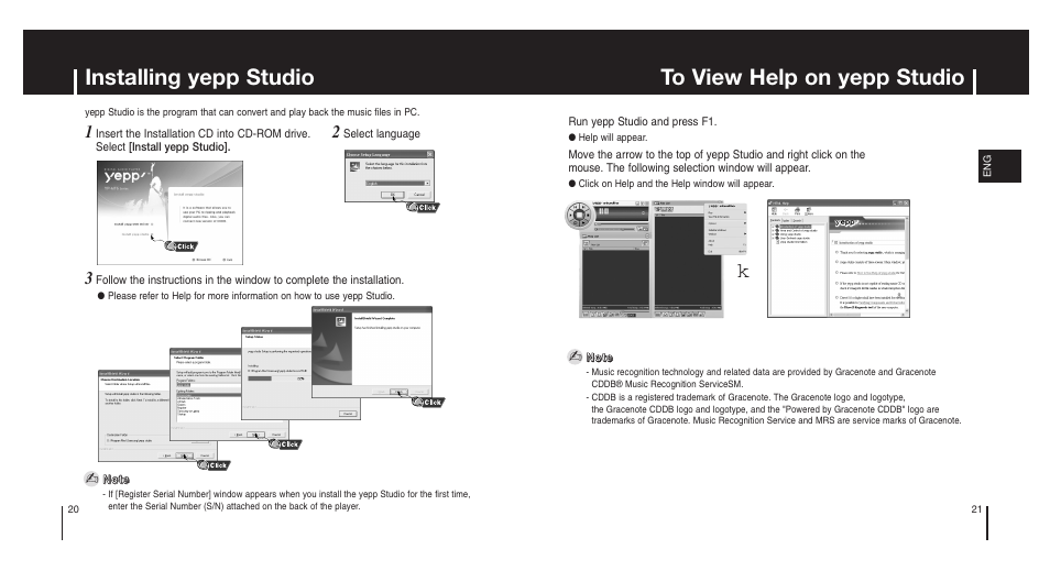 Installing yepp studio, To view help on yepp studio | Samsung Model YP-MT6X User Manual | Page 11 / 25