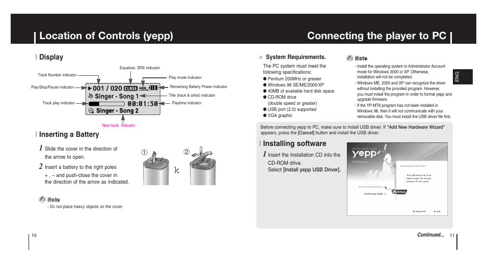 Connection to computer, Connecting the player to pc | Samsung Model YP-MT6X User Manual | Page 6 / 25