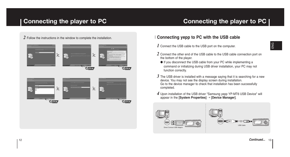 Connecting the player to pc | Samsung Model YP-MT6X User Manual | Page 7 / 25