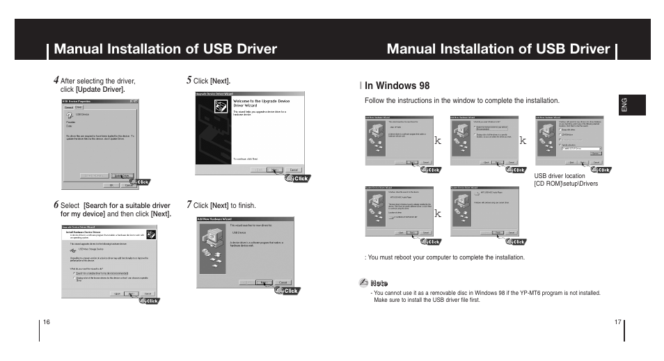 Manual installation of usb driver | Samsung Model YP-MT6X User Manual | Page 9 / 25