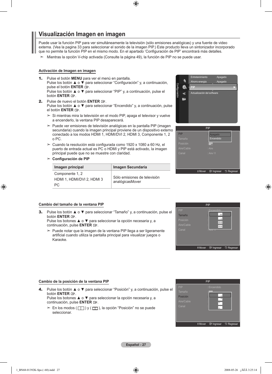 Visualización imagen en imagen | Samsung 580 User Manual | Page 130 / 196