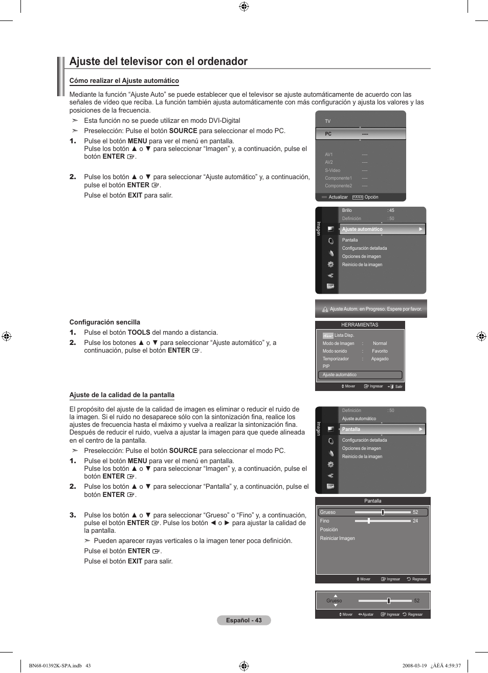 Ajuste del televisor con el ordenador | Samsung 580 User Manual | Page 146 / 196